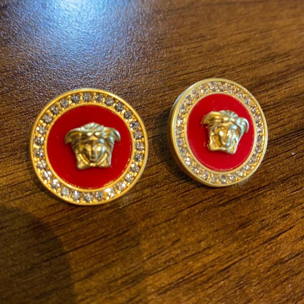 Red logo diamond stud earrings